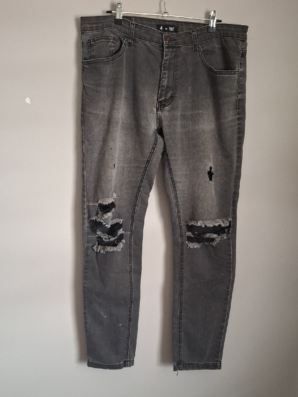 Cuidado con el Perro Men's Gray Distressed Skinny Jeans W36 L30 Gorpcore